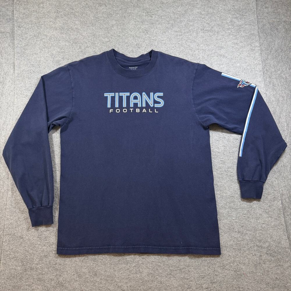 VTG Reebok Tennessee Titans Long Sleeve T Shirt Mens M Navy NFL Football Graphic